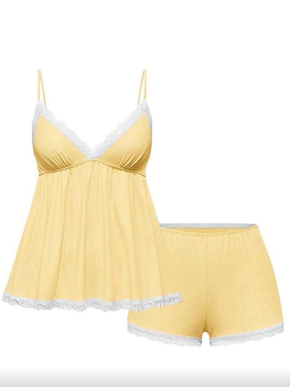 ROMWE Yellow Lace-Trim Cami and Shorts Sleep Set